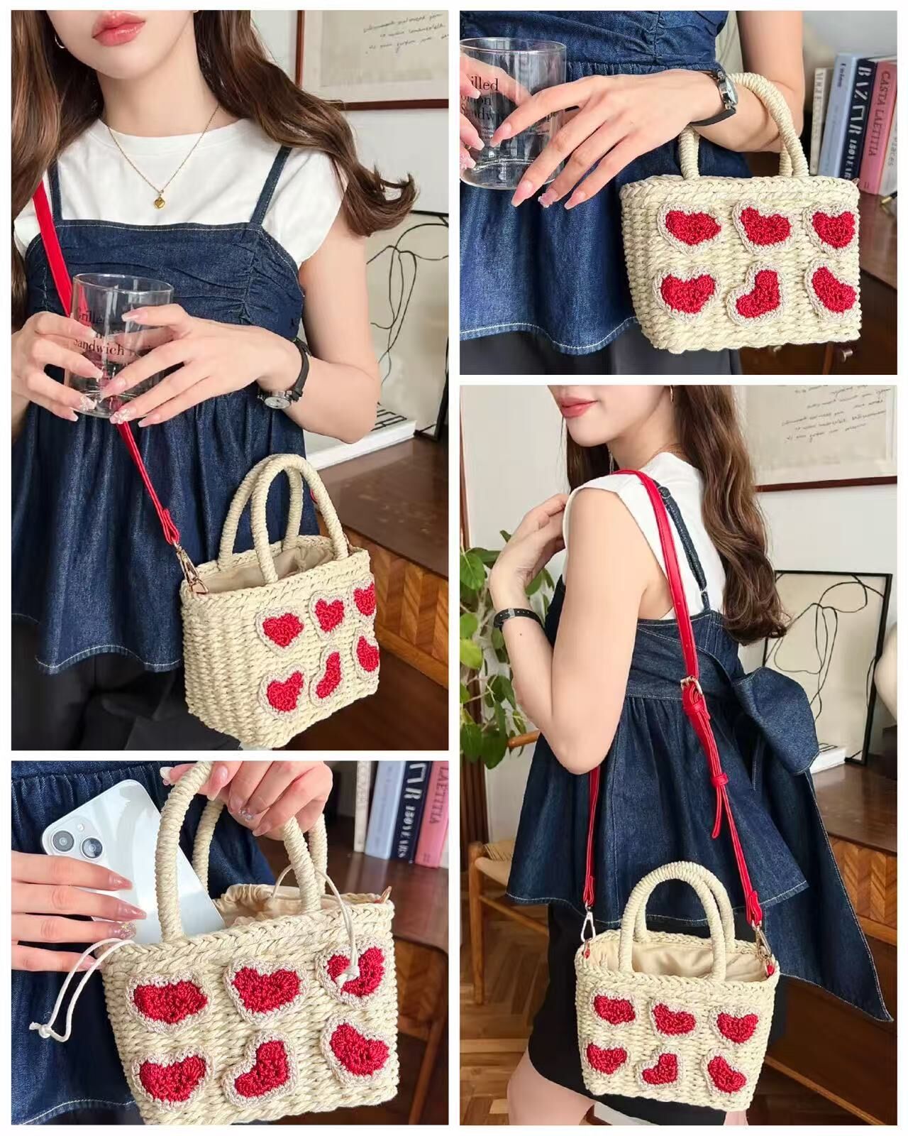 【預購】JM090709 LOULOU select 日系甜美立體愛心手工編織側背包