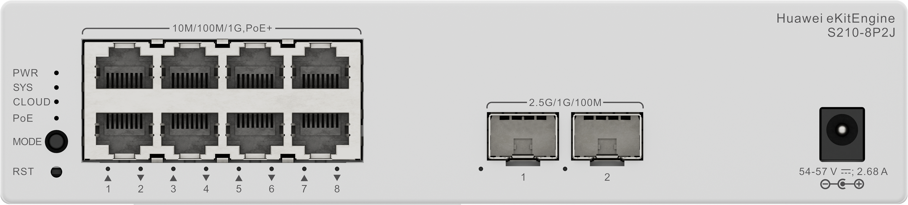Huawei eKit S210-8P2J 8埠 Gigabit PoE+ 交換機｜128W PoE供電｜2×2.5G SFP 上聯