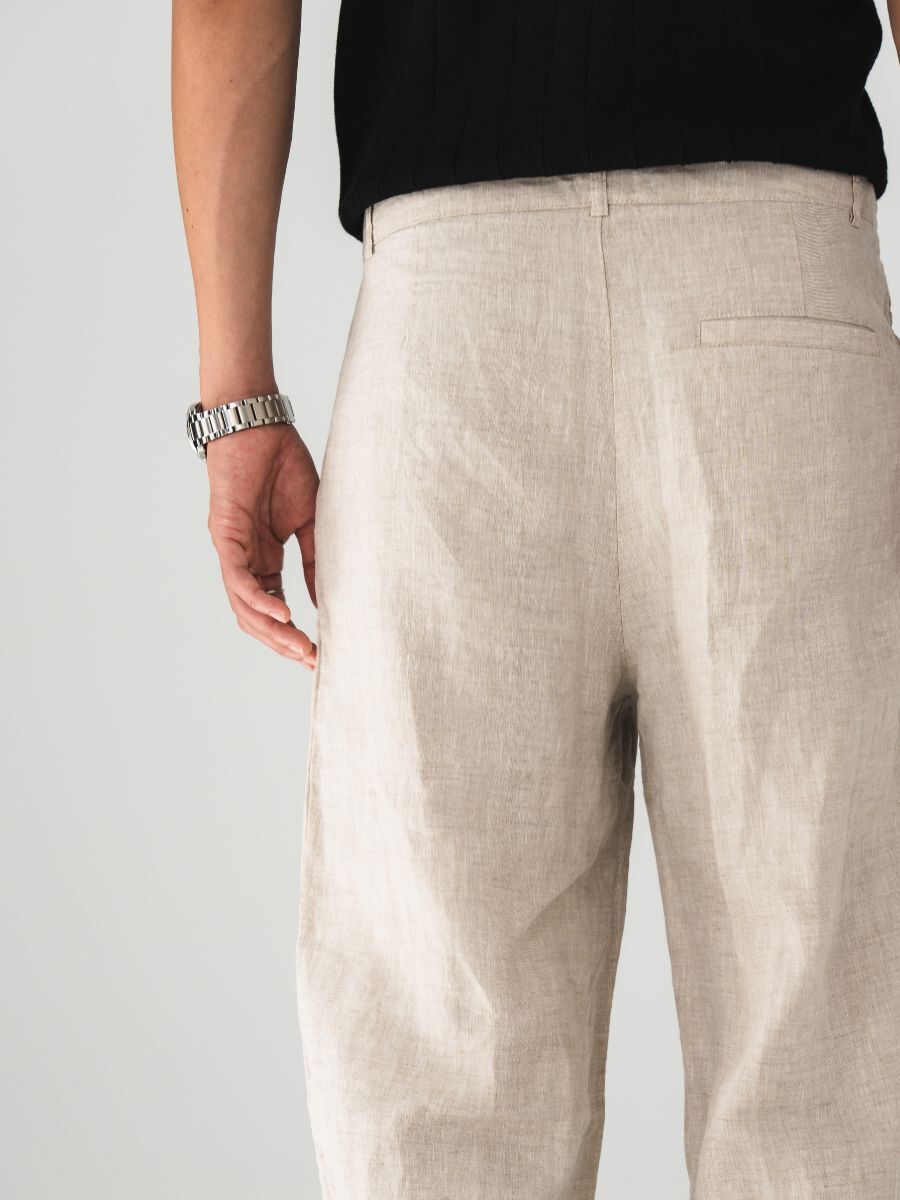 100% PURE LINEN DEEP PLEATED TROUSERS / OSP-02