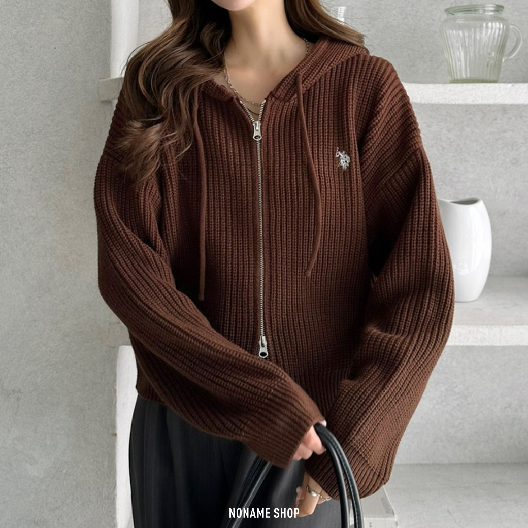 U.S. POLO ASSN x Ada. 別注 針織 雙拉鍊 短版 連帽 外套 七色 (女款)