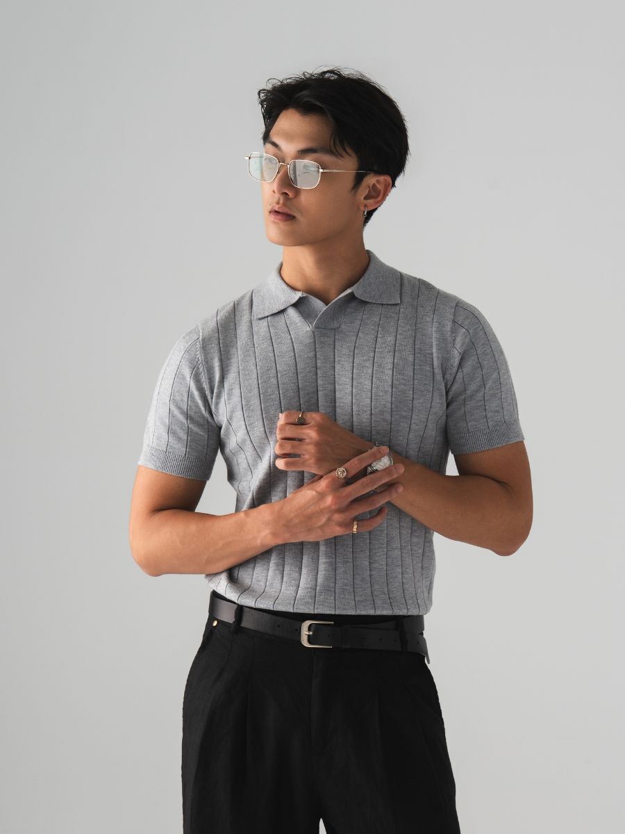 SLIM FIT RIBBED KNIT POLO SHIRT / OST-12