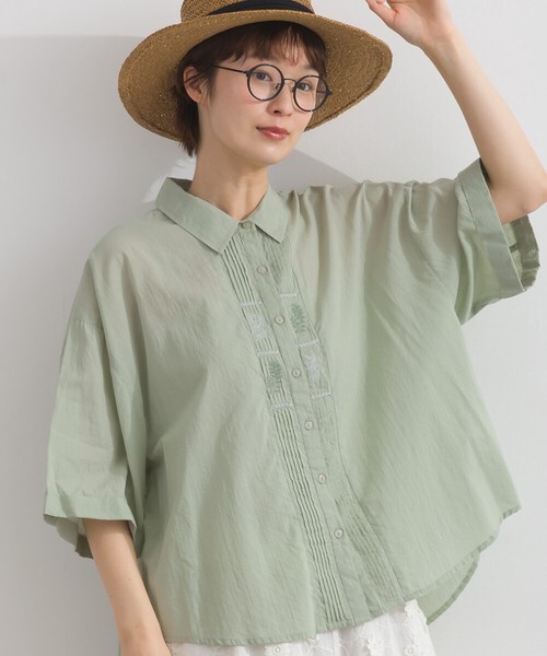 LN 植物刺繡襯衫短袖 TOP