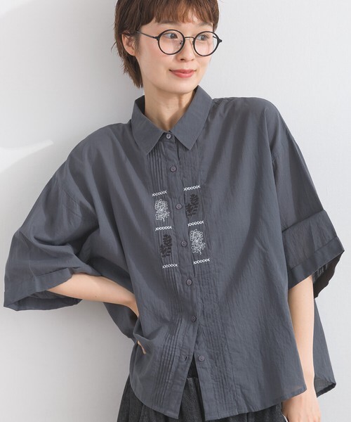 LN 植物刺繡襯衫短袖 TOP