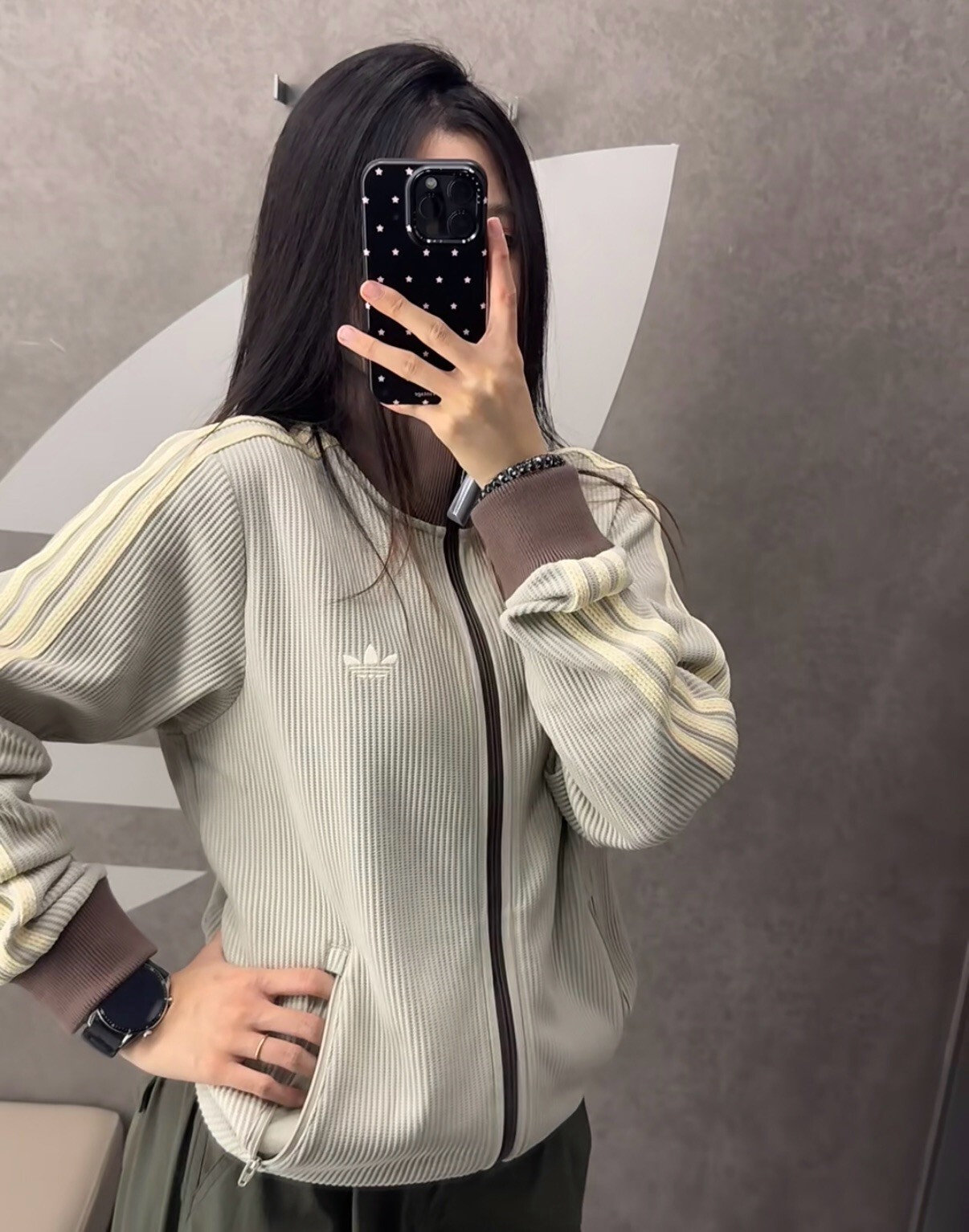 【Luxury】 Adidas愛迪達三葉草新款白灰復古華夫格外套 LD6433 LD6434 男女通用