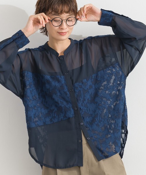 LN 提花薄紗拼接襯衫 TOP