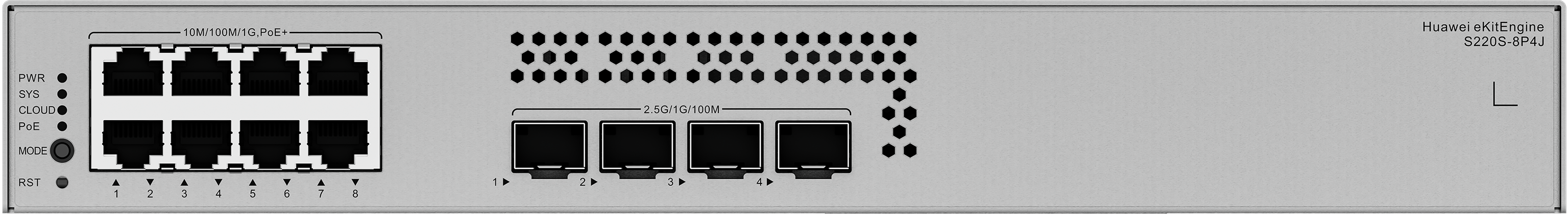 Huawei eKit S220S-8P4J 8埠千兆 PoE+ 交換機｜128W PoE供電｜4×2.5GE SFP｜無風扇設計