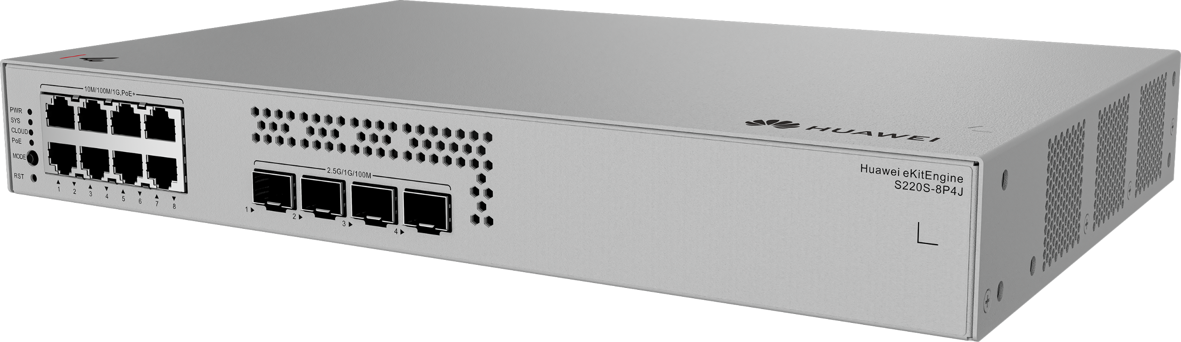 Huawei eKit S220S-8P4J 8埠千兆 PoE+ 交換機｜128W PoE供電｜4×2.5GE SFP｜無風扇設計