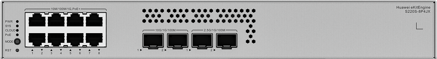 Huawei eKit S220S-8P4JX 8埠千兆 L2 網管 PoE+ 交換機｜128W PoE供電｜2×10GE SFP+＋2×2.5GE SFP