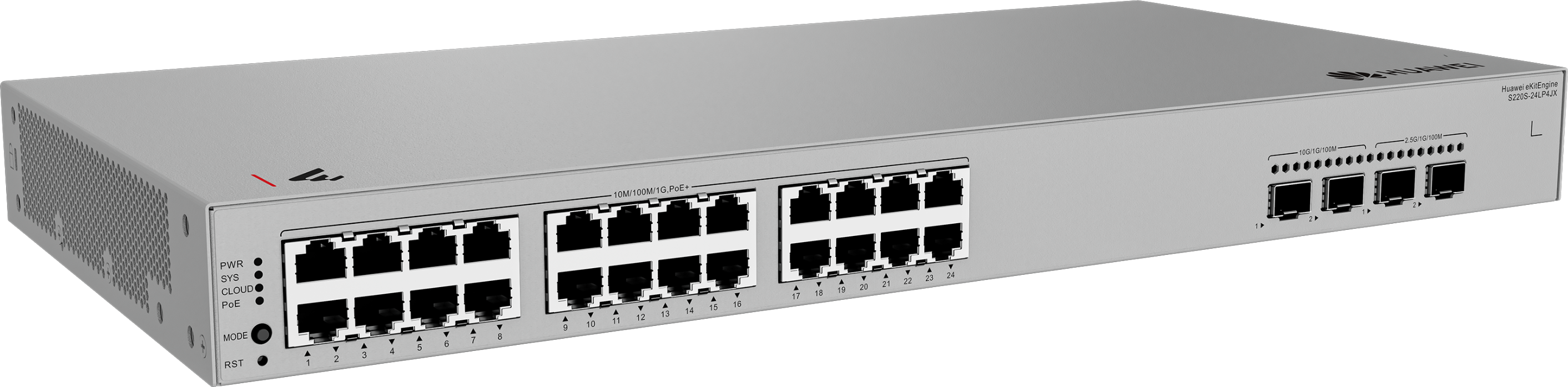 Huawei eKit S220S-24LP4JX 24埠千兆 L2 網管 PoE+ 交換機｜195W PoE供電｜2×10GE SFP+＋2×2.5GE SFP