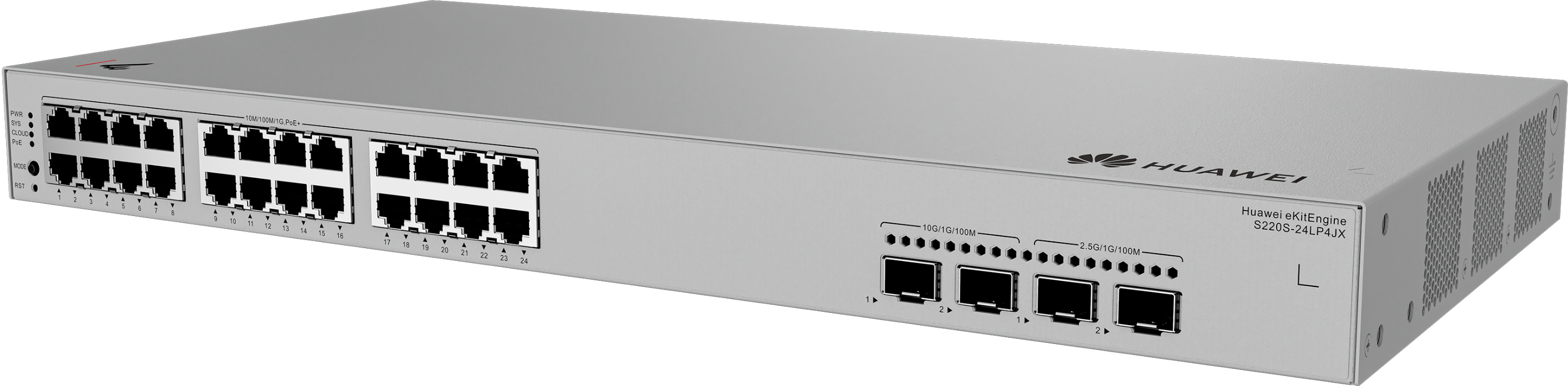 Huawei eKit S220S-24LP4JX 24埠千兆 L2 網管 PoE+ 交換機｜195W PoE供電｜2×10GE SFP+＋2×2.5GE SFP