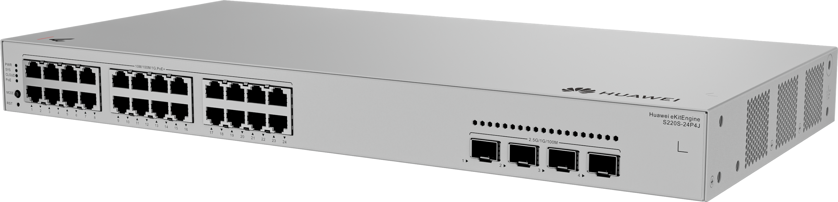Huawei eKit S220S-24P4J 24埠千兆 L2 網管 PoE+ 交換機｜400W PoE供電｜4×2.5GE SFP