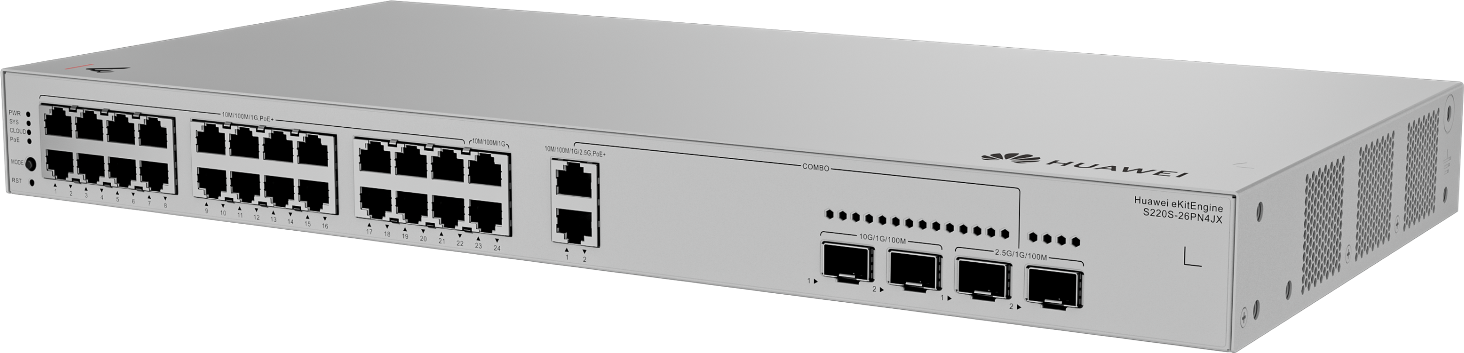Huawei eKit S220S-26PN4JX 22埠 L2 網管 PoE+ 交換機｜400W PoE供電｜2×10GE SFP+｜2×2.5GE SFP