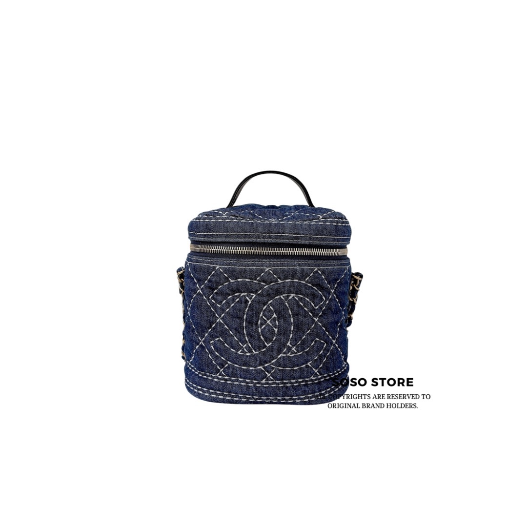 Chanel Quilted Denim Vanity Bag - Blue Denim / GHW