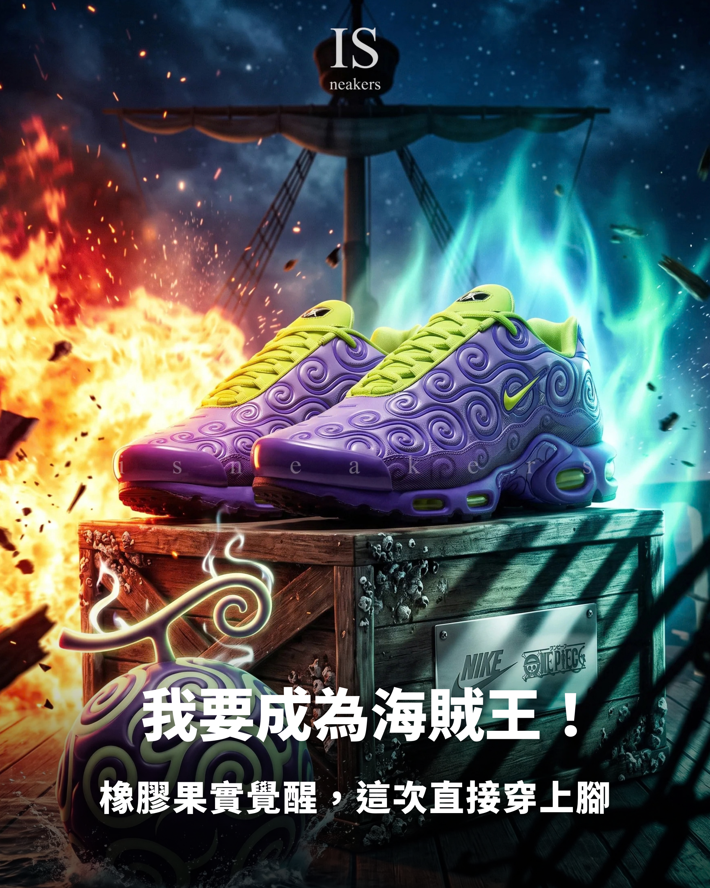 iSNEAKERS｜One Piece x Nike Air Max Plus "Gomu Gomu" 橡膠果實 海賊王聯名 IR0968-500