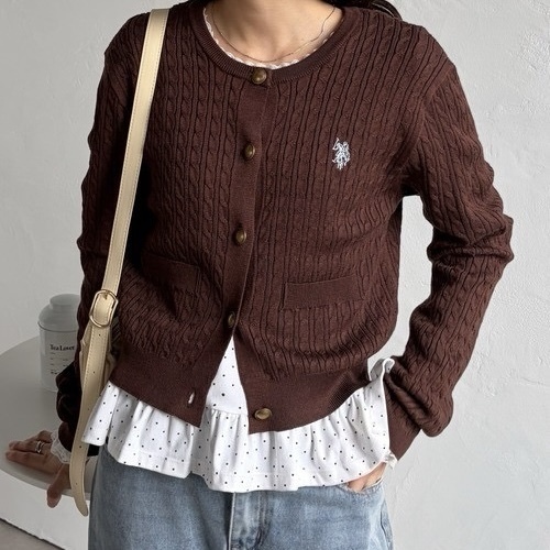 U.S POLO ASSN. x solleim 麻花針織 長袖 金色鈕扣 疊穿 秋冬服飾  95681298