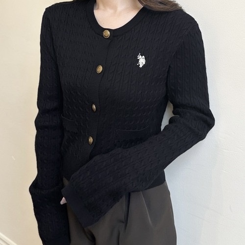 U.S POLO ASSN. x solleim 麻花針織 長袖 金色鈕扣 疊穿 秋冬服飾  95681298
