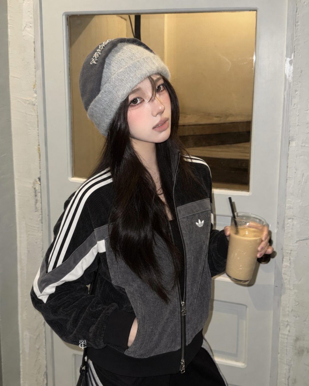 <宋雨琦同款> Adidas RS W Jacket 女款 黑灰色 運動 休閒 摩登 復古 雙拉鍊 寬鬆 口袋 立領 外套 JL8442
