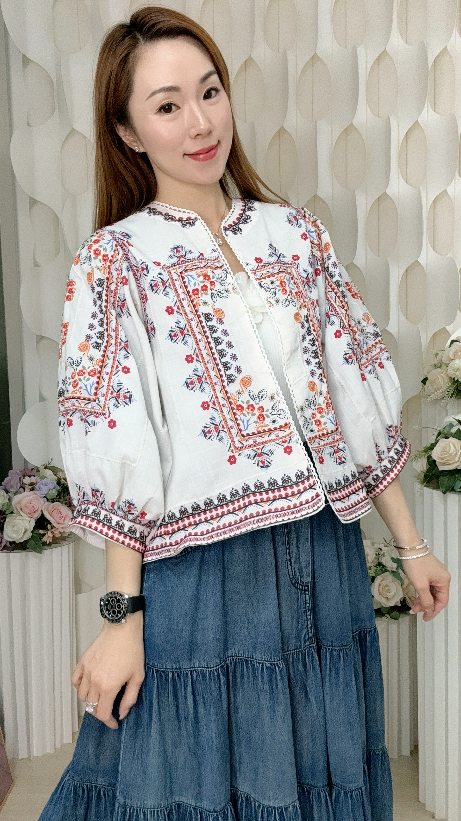 民族風刺繡棉麻外套 (胸40-無限 腰40-無限 長20吋) 62020 #0709clo