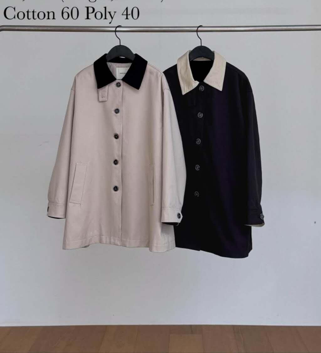 DR7120 燈芯絨拼接領休閒中長外套
