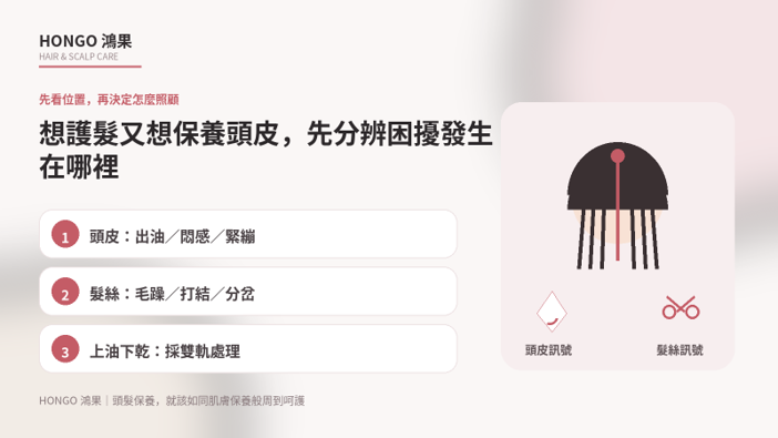 想護髮又想保養頭皮,先分辨困擾發生在哪裡