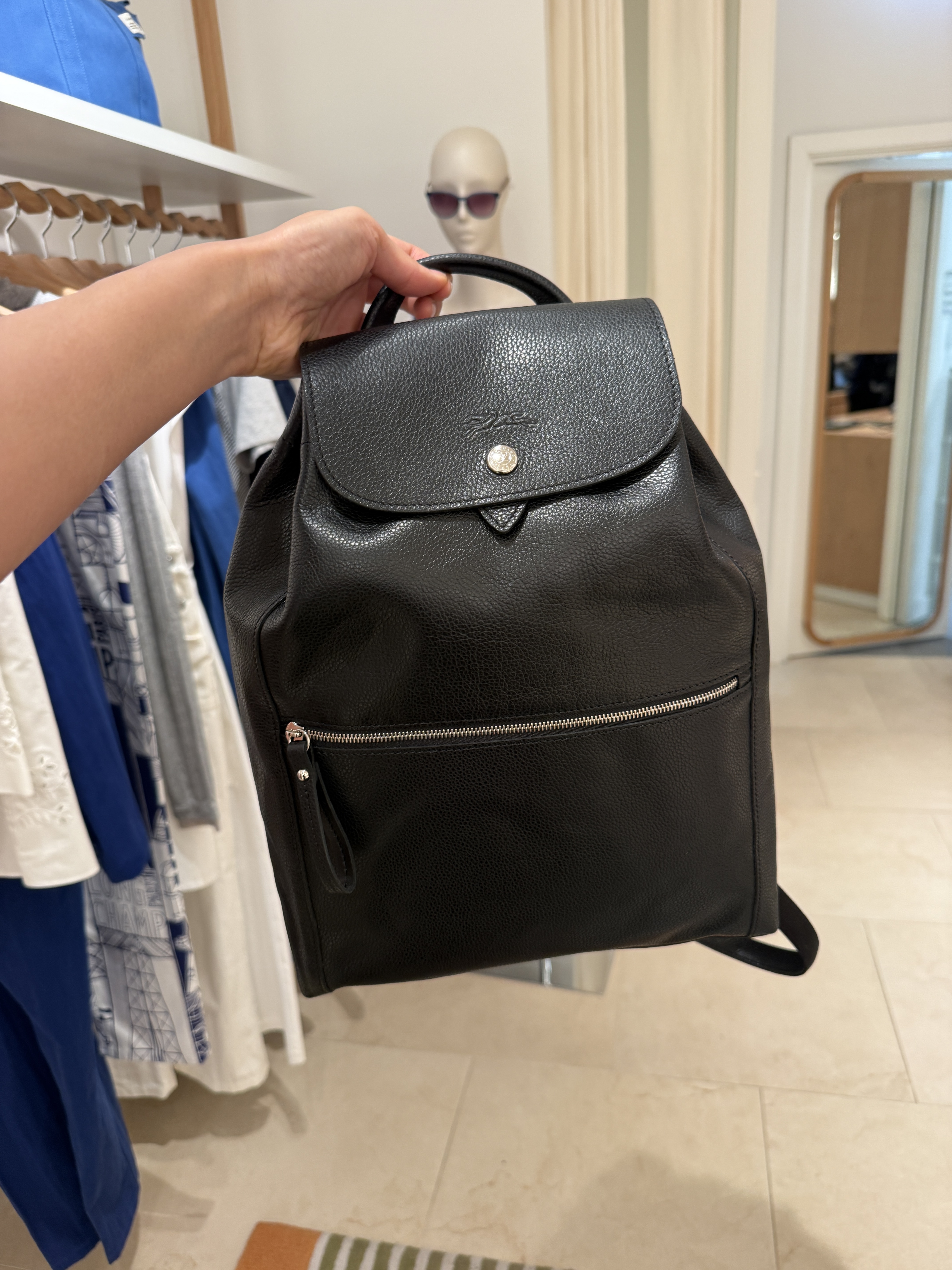 Longchamp Le Foulonné Leather Backpack Black