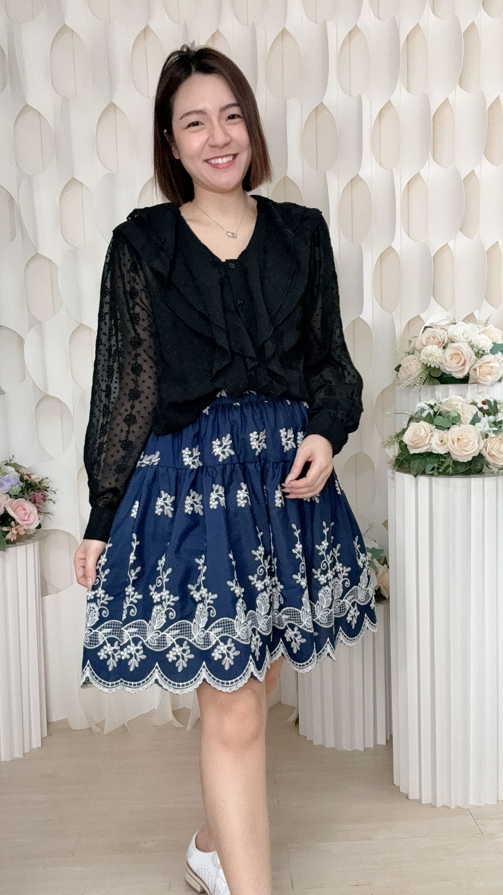 波點刺繡荷葉邊雪紡上衣 (胸40 腰40 長23吋) 55964 #0709clo