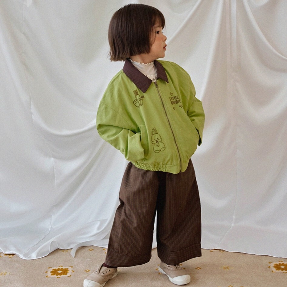 90-130 AM設計師 刺繡小兔子配色夾克外套