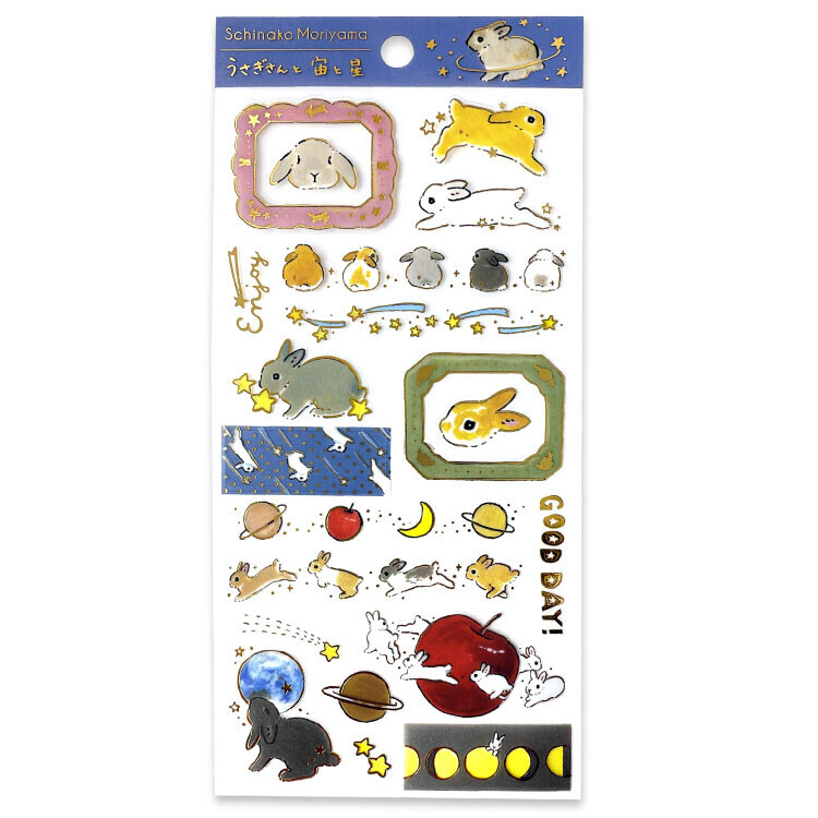 兔子太空  霧面PET  燙金手帳貼紙｜日本森山標子