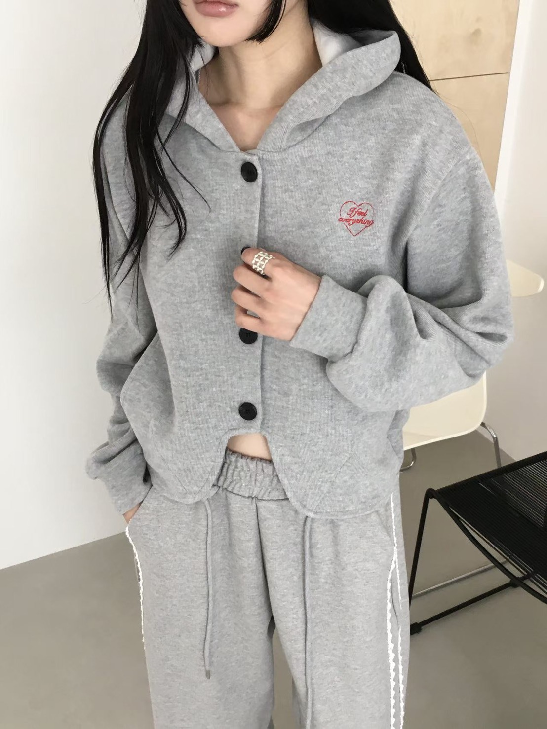 連帽開釦綿外套