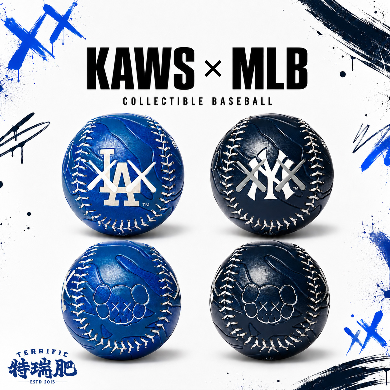 MLB棒球 KAWS X Los Angeles Dodgers / New York Yankees 聯名款 展示球 Rawlings Baseball 全新含展示盒