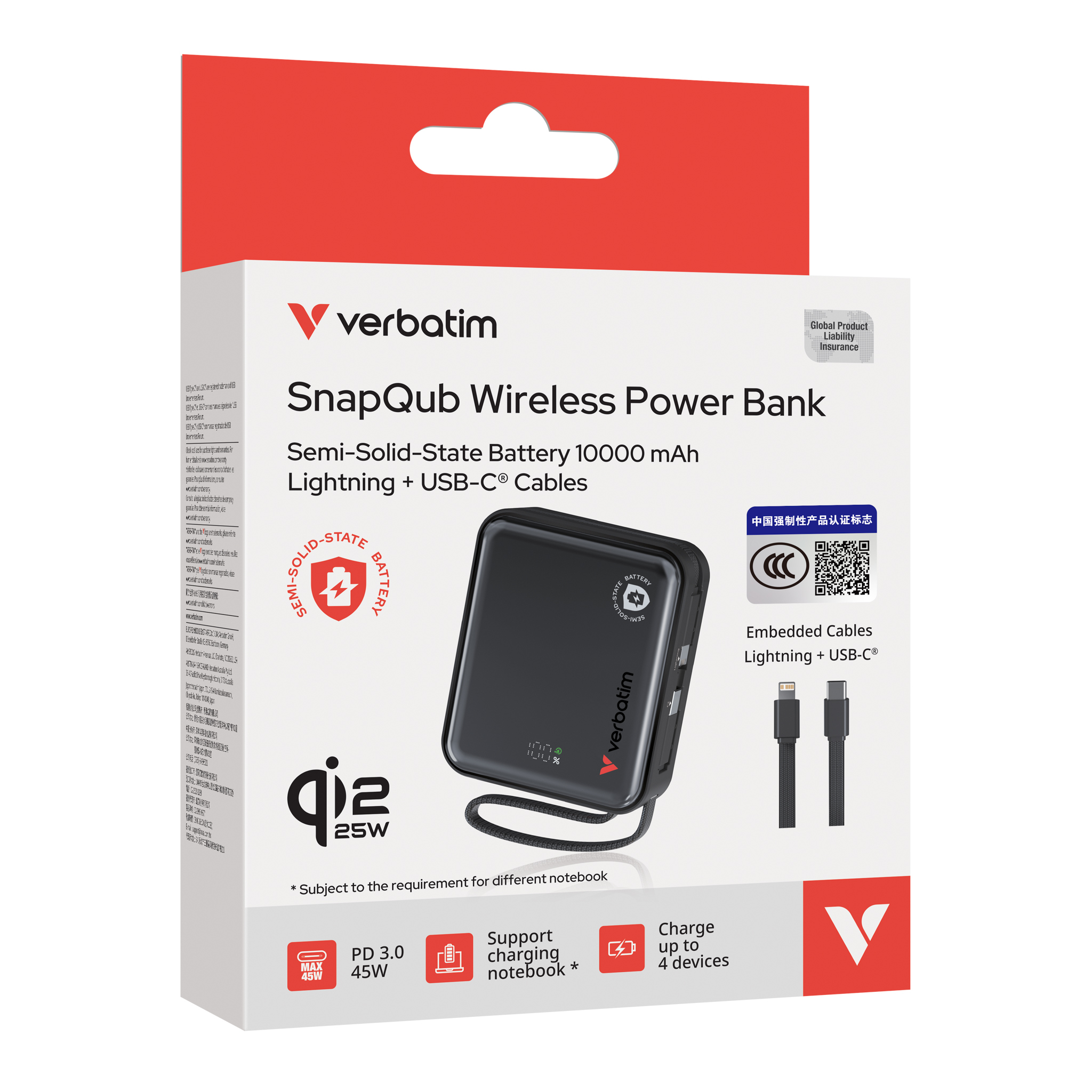 SnapQub 10000mAh Qi2.2 L+C 半固態磁吸無線流動充電池 (*3C認證+二維碼）