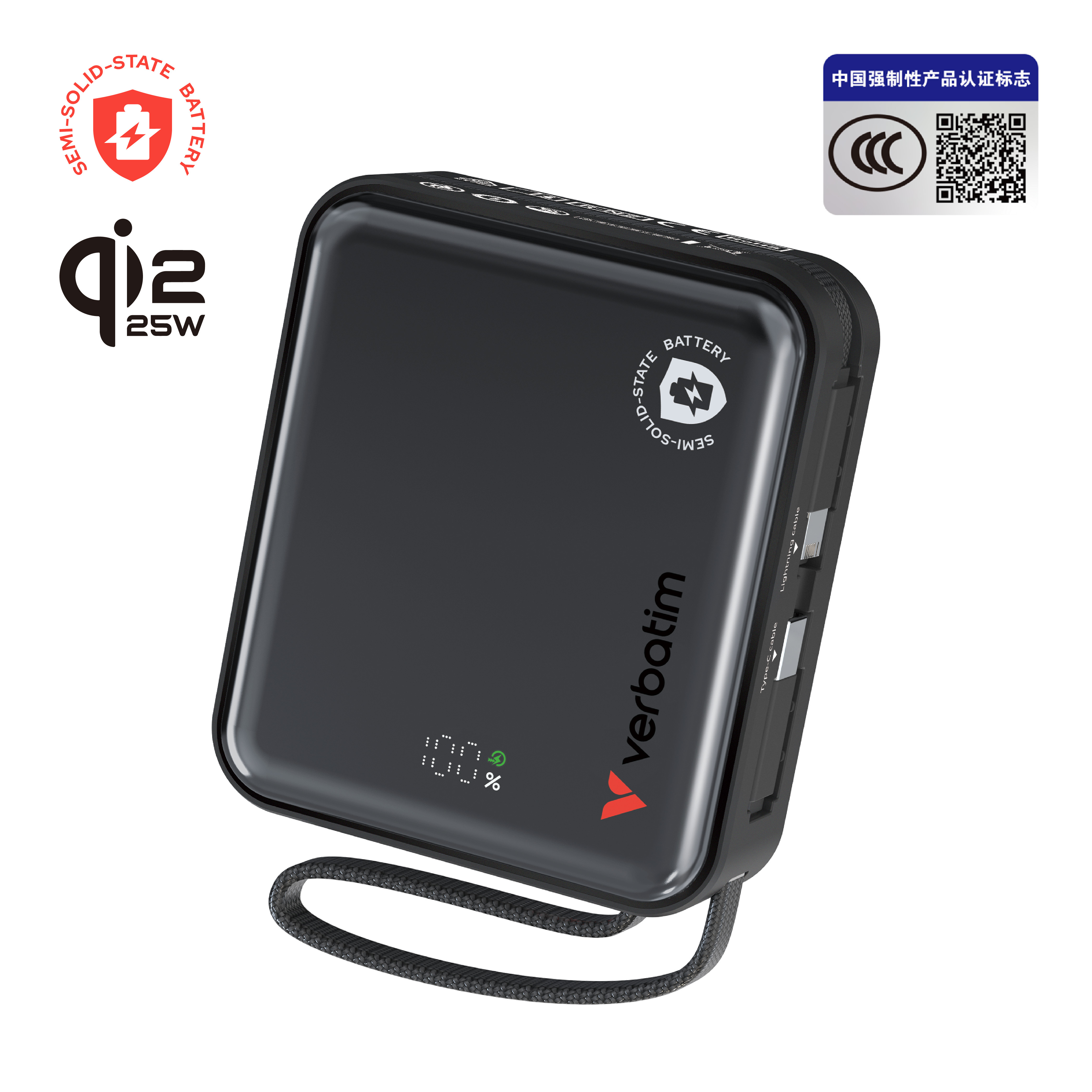 SnapQub 10000mAh Qi2.2 L+C 半固態磁吸無線流動充電池 (*3C認證+二維碼）