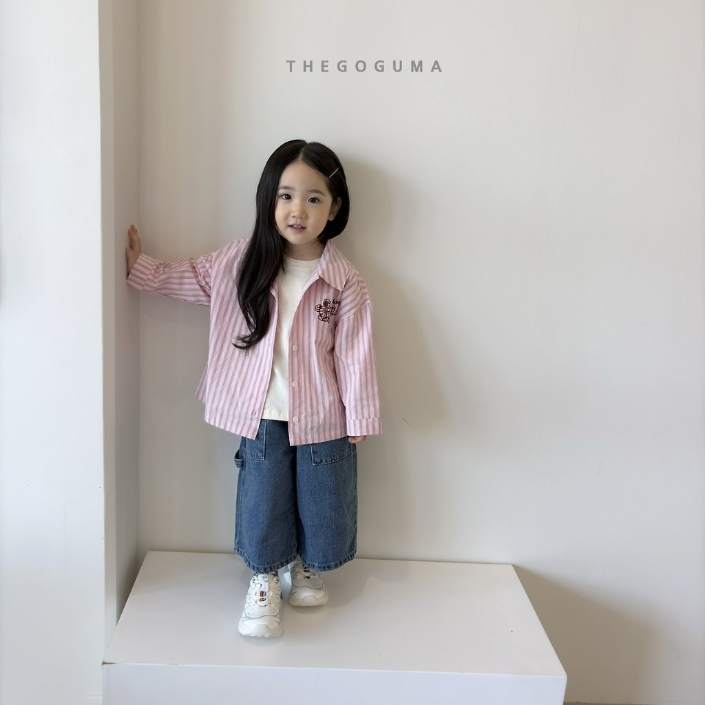 正韓秋the_goguma 兩色日系直條紋有領上衣