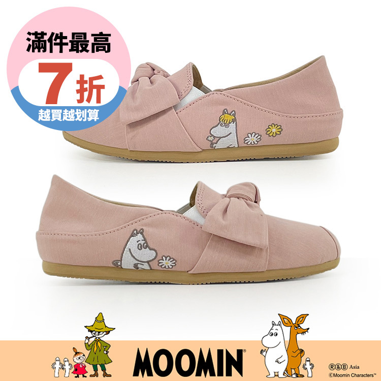 Paidal x Moomin姆明谷  姆明與歌妮大蝴蝶結2WAY懶人鞋不彎腰鞋休閒鞋-粉