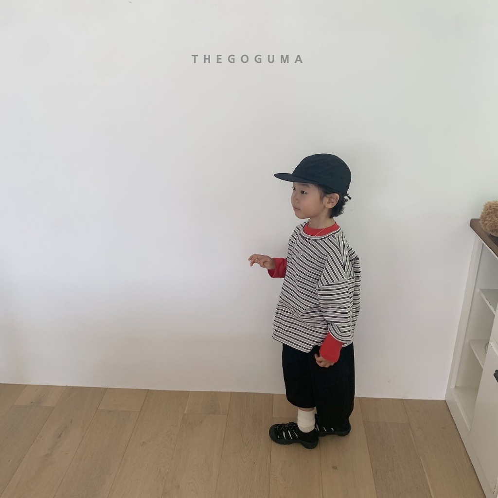 正韓秋the_goguma 兩色雙條紋落肩上衣