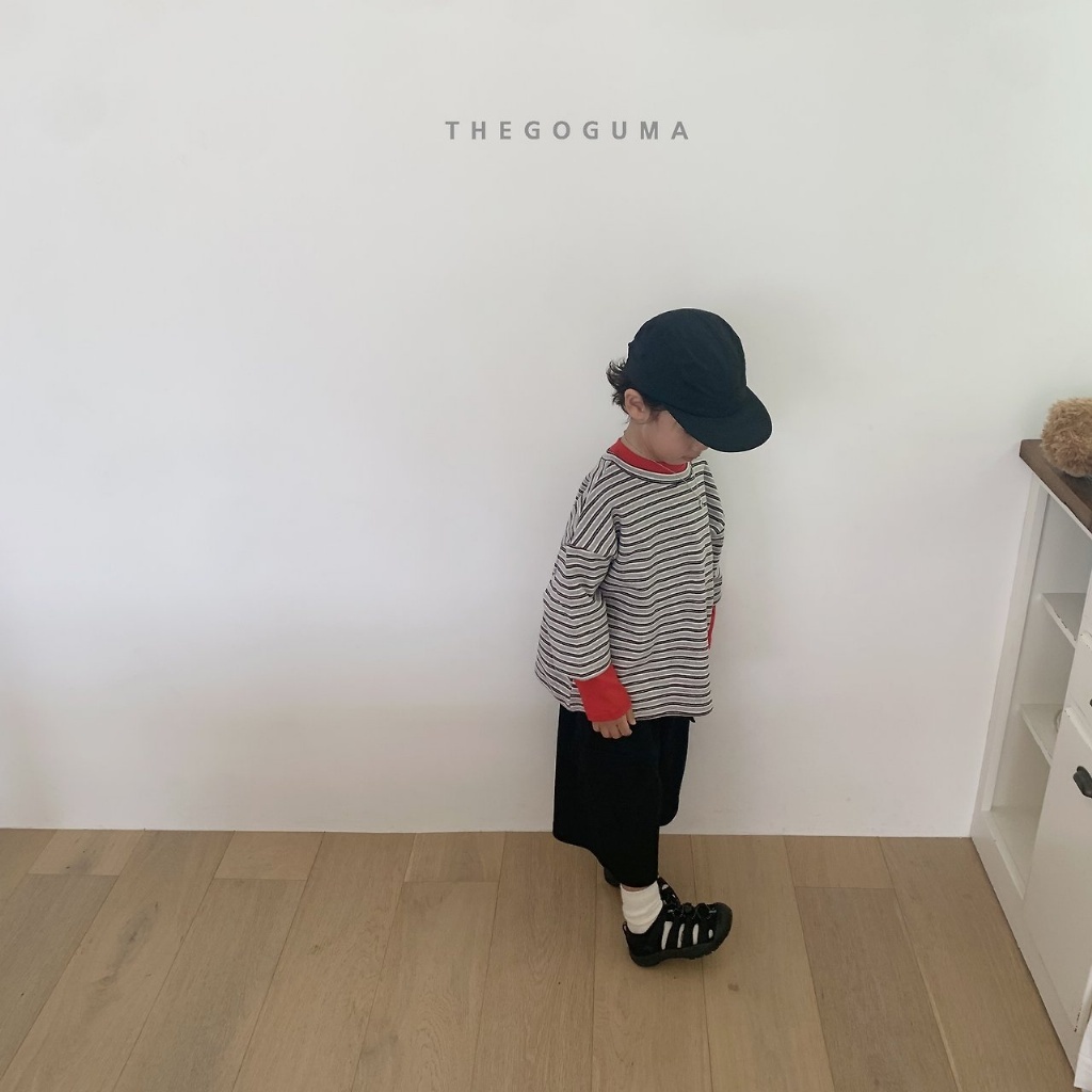正韓秋the_goguma 兩色雙條紋落肩上衣