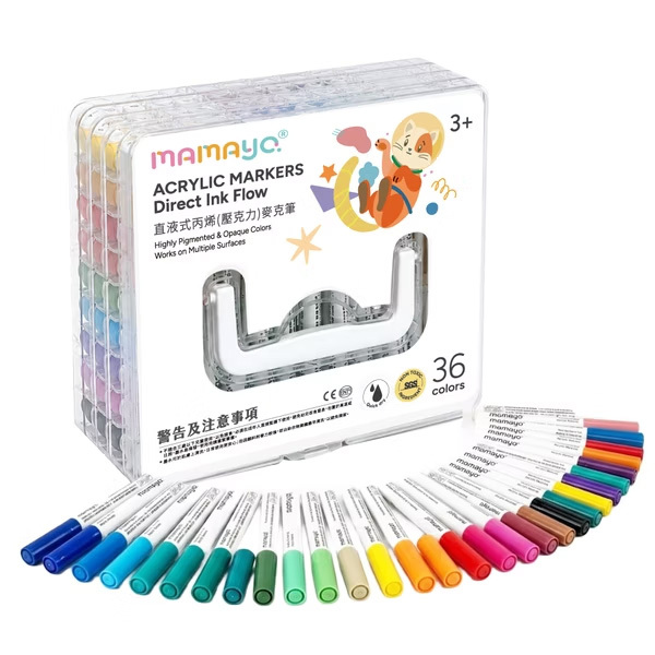 【mamayo】升級版-直液式丙烯麥克筆36色(附贈收納盒)