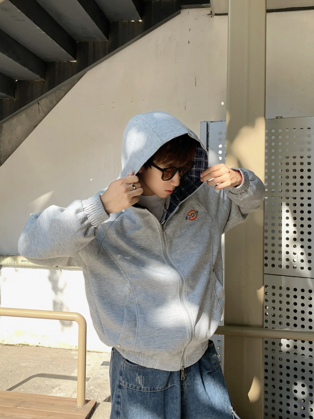 （現貨）Dickies 經典logo boxy 格紋 連帽外套 DKU261MKJ756