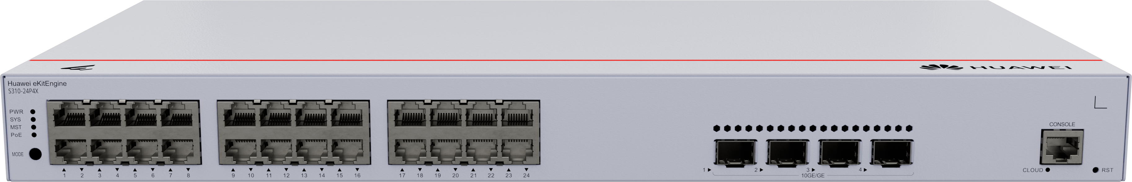 Huawei eKit S310-24P4X 24埠 Gigabit PoE+ Stack 網管交換機｜400W PoE供電｜4×10G SFP+