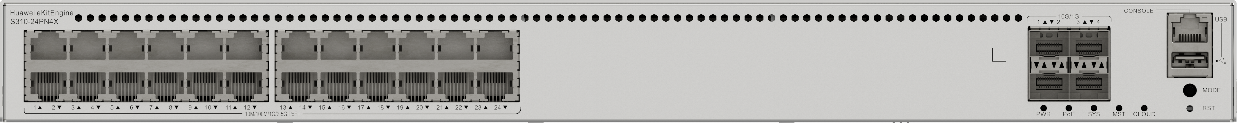 Huawei eKit S310-24PN4X 24埠 2.5G PoE+ Stack 網管交換機｜400W PoE供電｜4×10GE SFP+