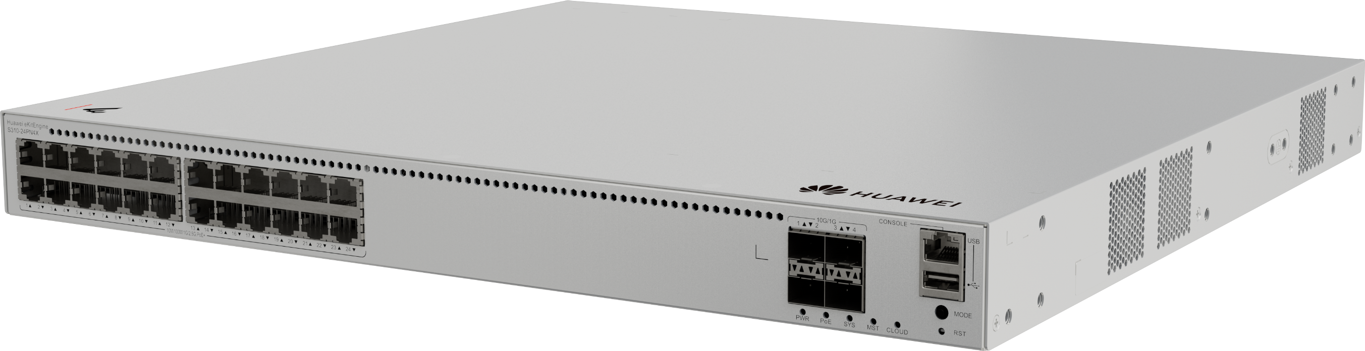 Huawei eKit S310-24PN4X 24埠 2.5G PoE+ Stack 網管交換機｜400W PoE供電｜4×10GE SFP+