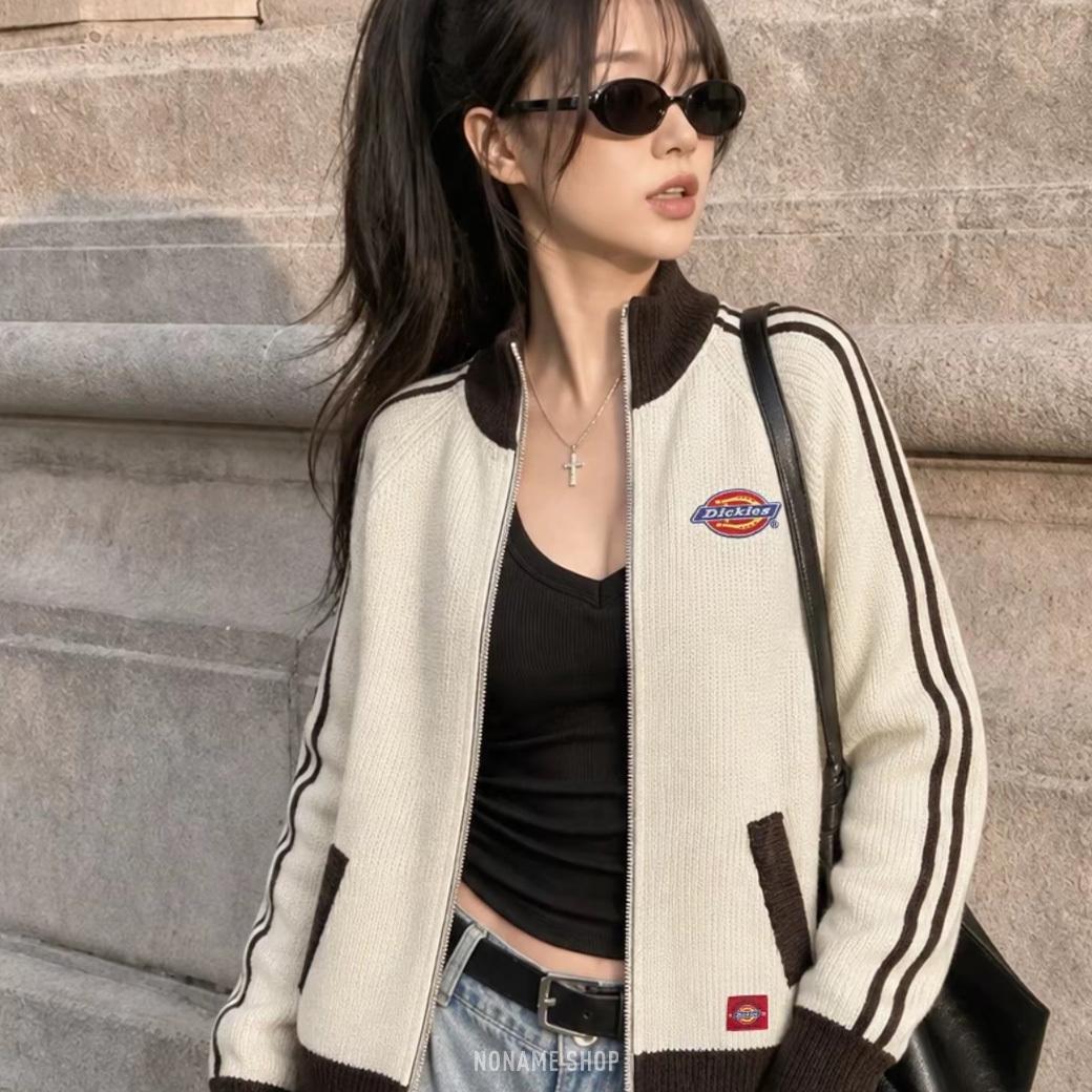 DICKIES 刺繡 美式 復古 學院風 慵懶 立領 拉鍊 針織 外套 四色 (男/女同款)