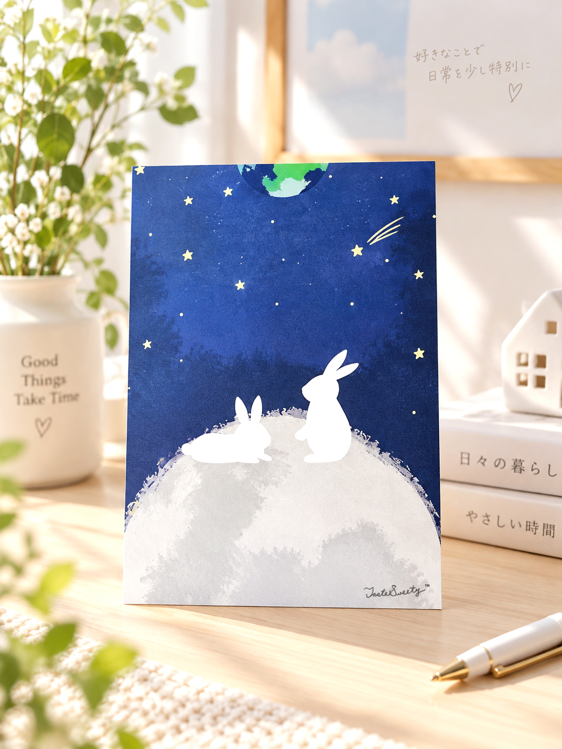 Space Moon Rabbits Postcard