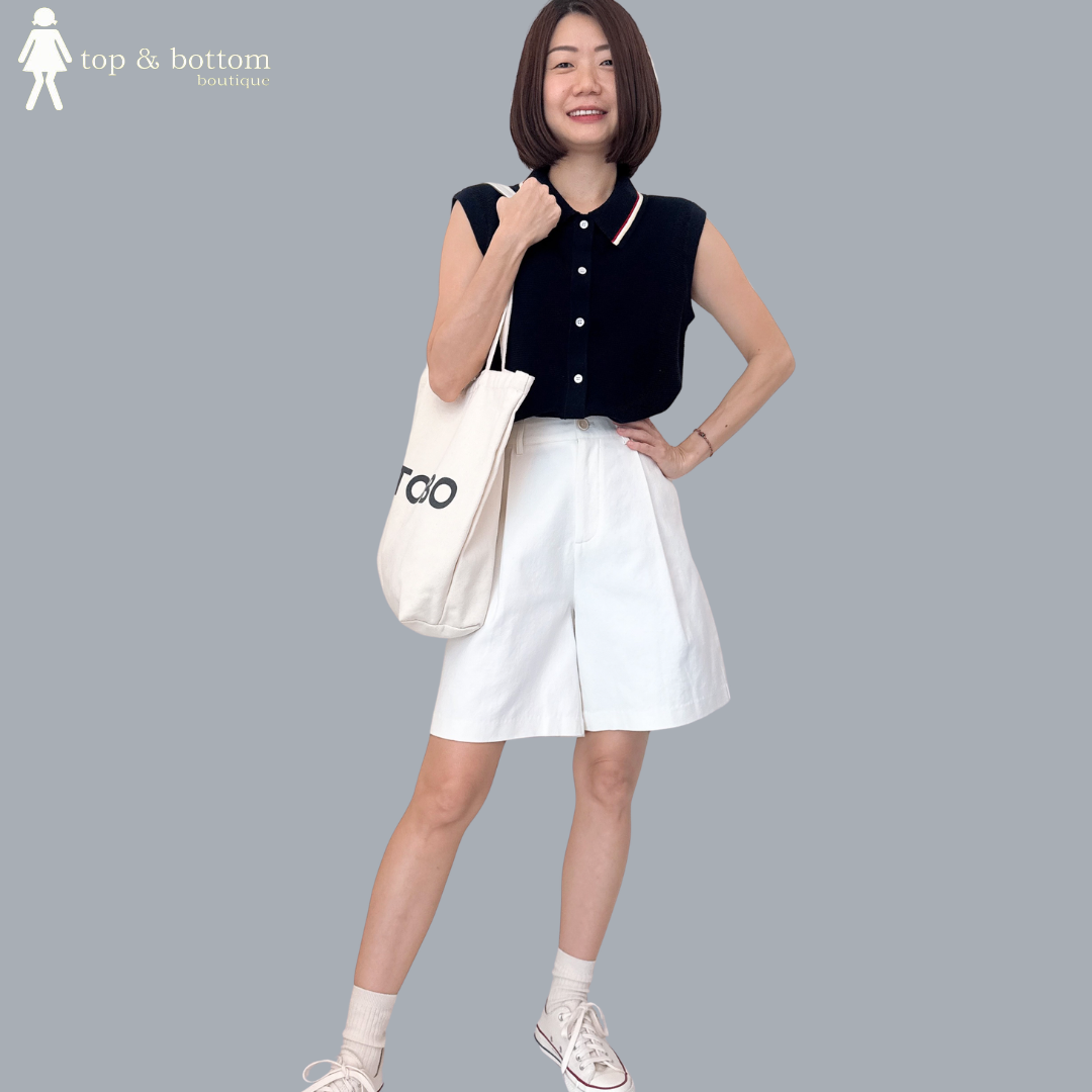 SLEEVELESS COLLARED BUTTON KNIT BLOUSE