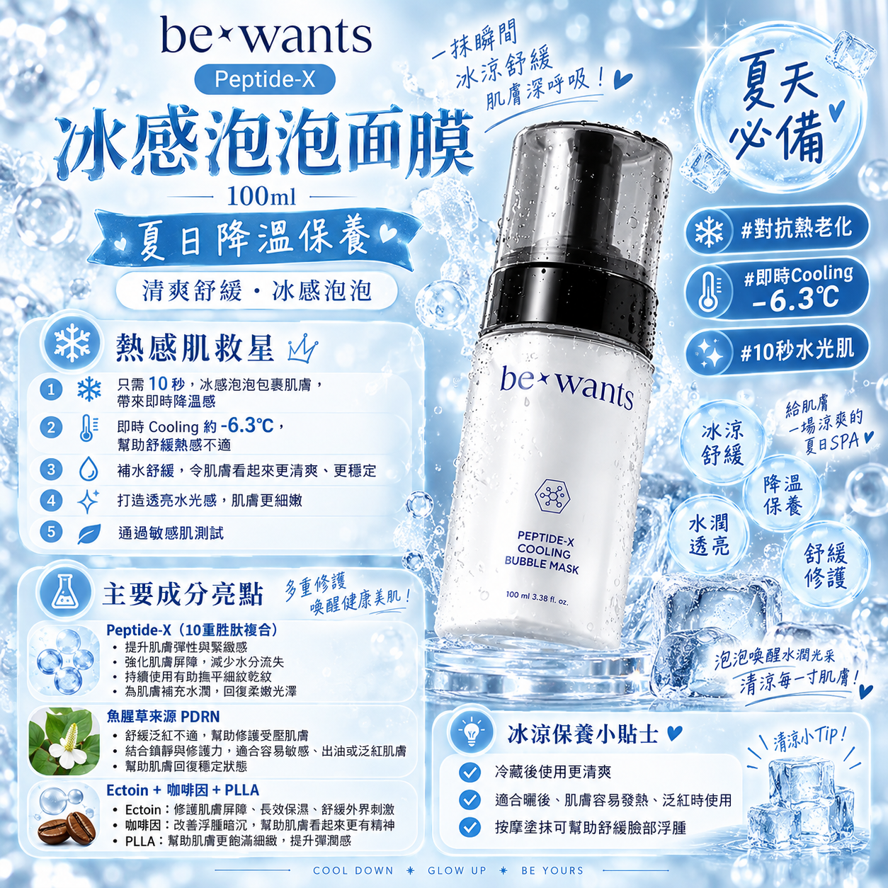【直播】bewants LX081701 Peptide-X 冰感泡泡面膜 100ml