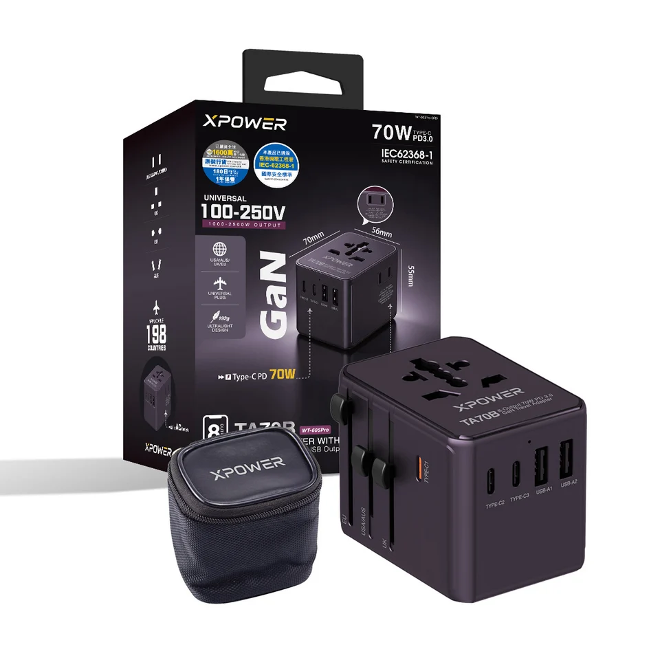 (早買限定優惠)(追加新色)XPower TA70B 8輸出 PD/PPS 70W Gan旅行充電器 (酒紅紫色)
