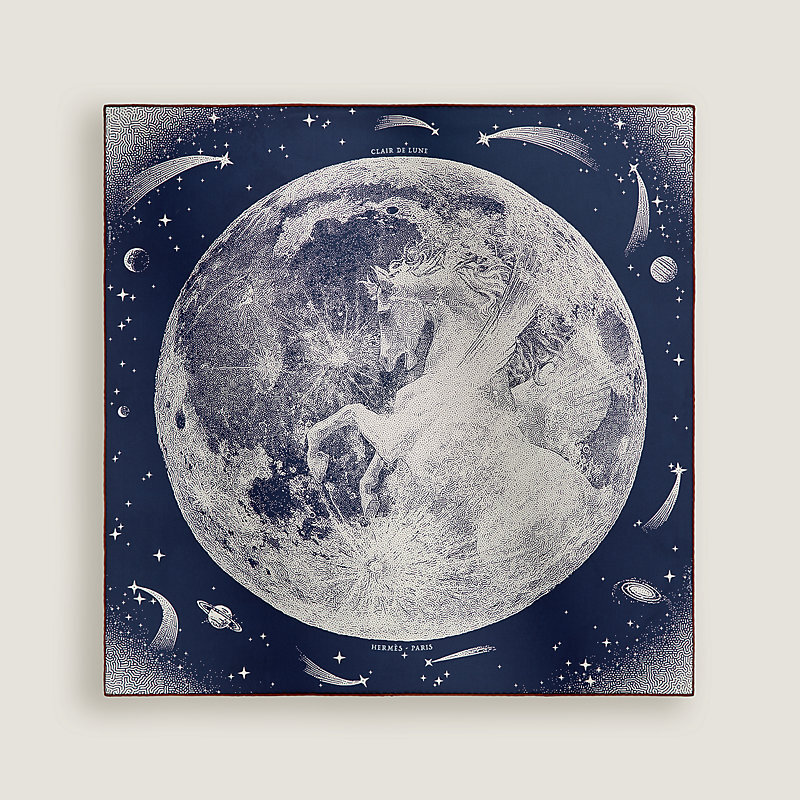 HERMES Clair de Lune scarf 70 Marine / Blanc / Bor