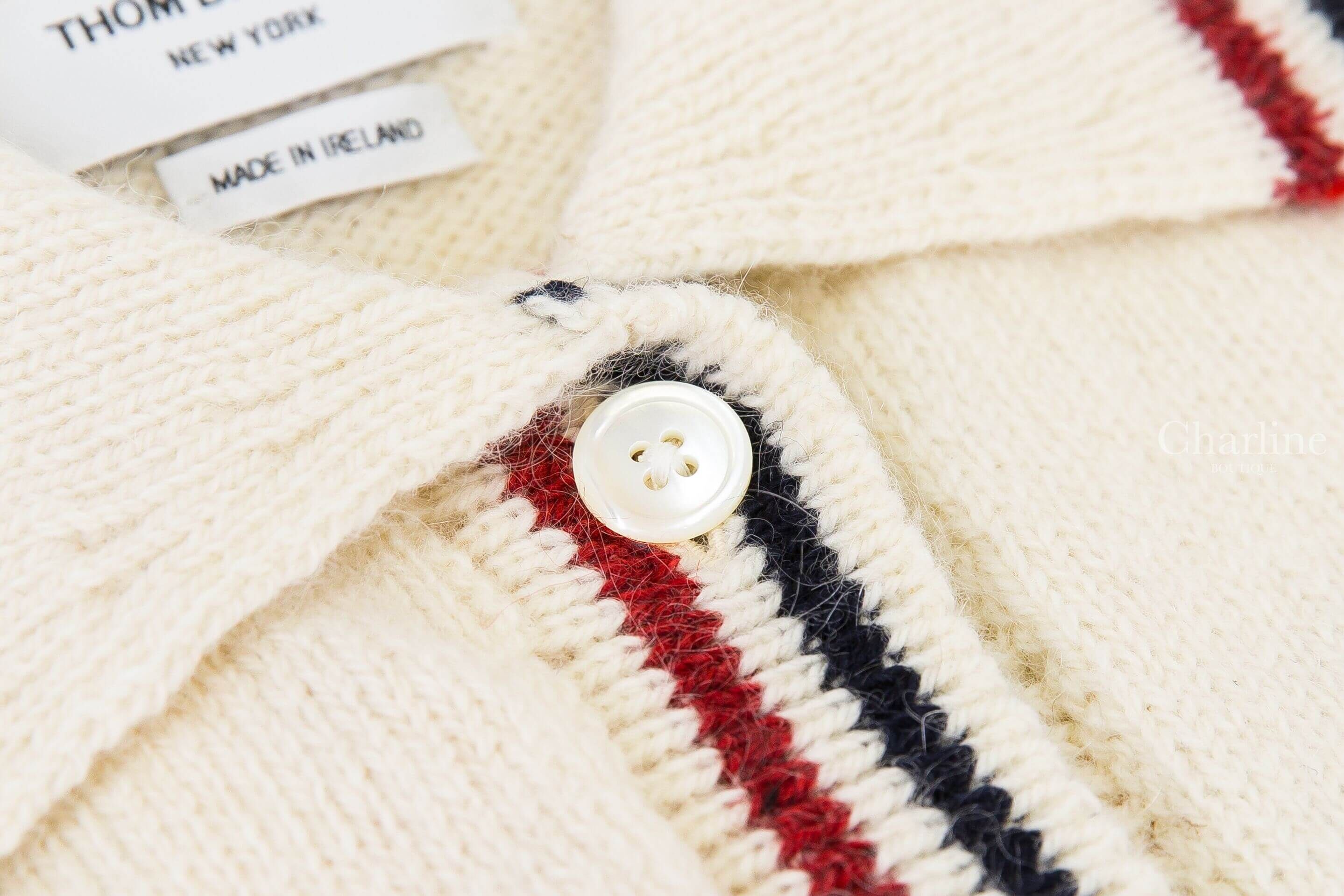 Thom Browne Donegal Rwb Stripe Hector Pointelle Cardigan 白色紅藍條紋後背臘腸狗針織羊毛混馬海毛開襟長袖外套