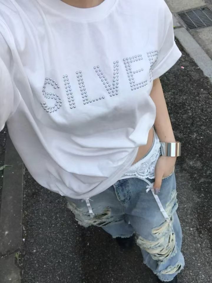 燙鑽字體 卯釘 街頭 寬鬆上衣