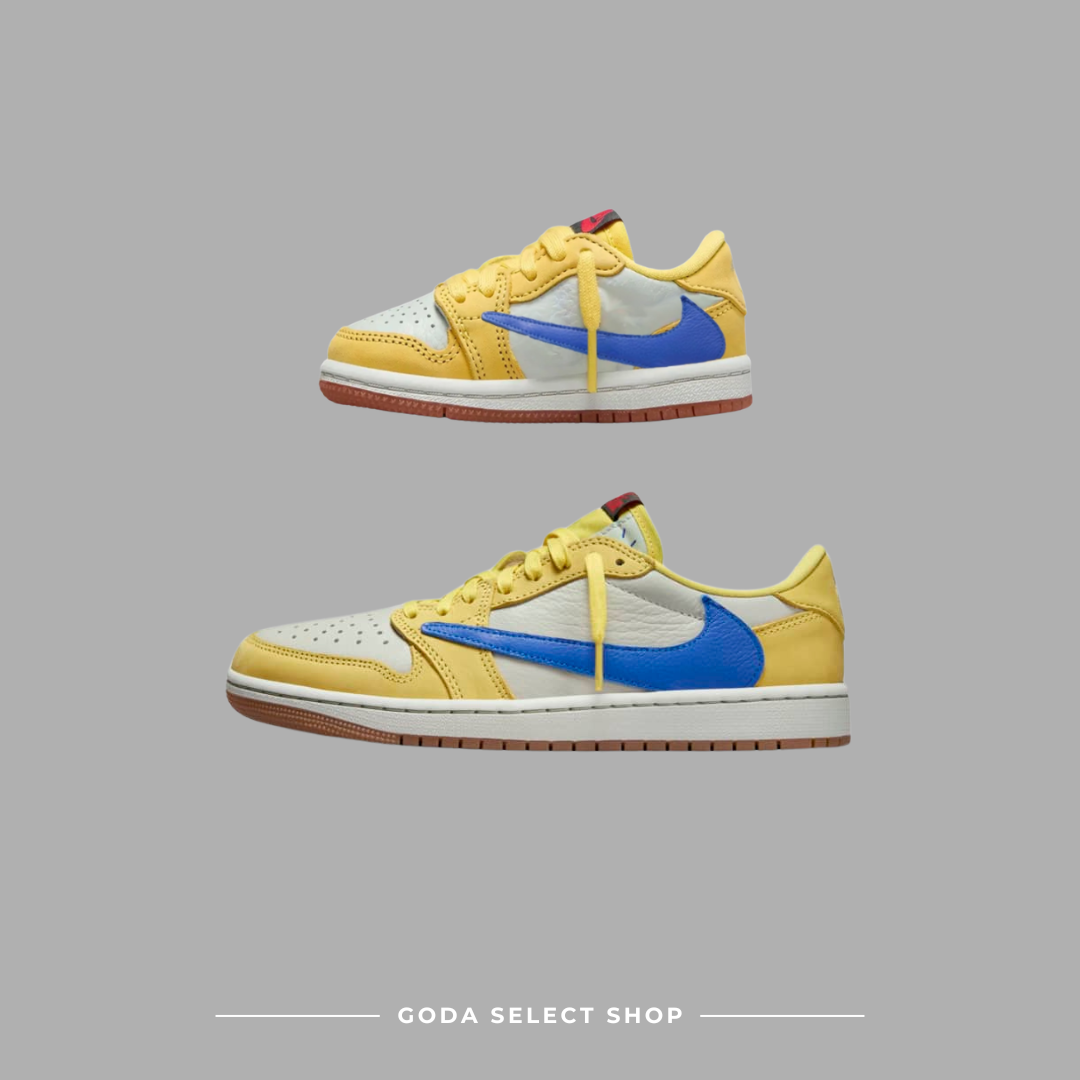 TRAVIS SCOTT X AIR JORDAN 1 LOW W "CANARY" 藍黃 倒鉤 中童 小童 全家福 DZ5909-700 DZ5908-700